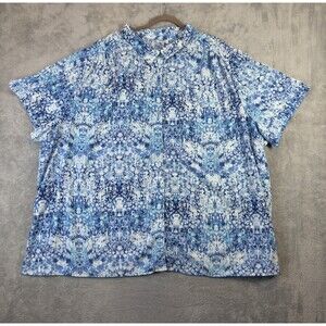 Only Necessities Shirt Womens 5X 38/40 Blue Plus Size Button Up Short Sleeve